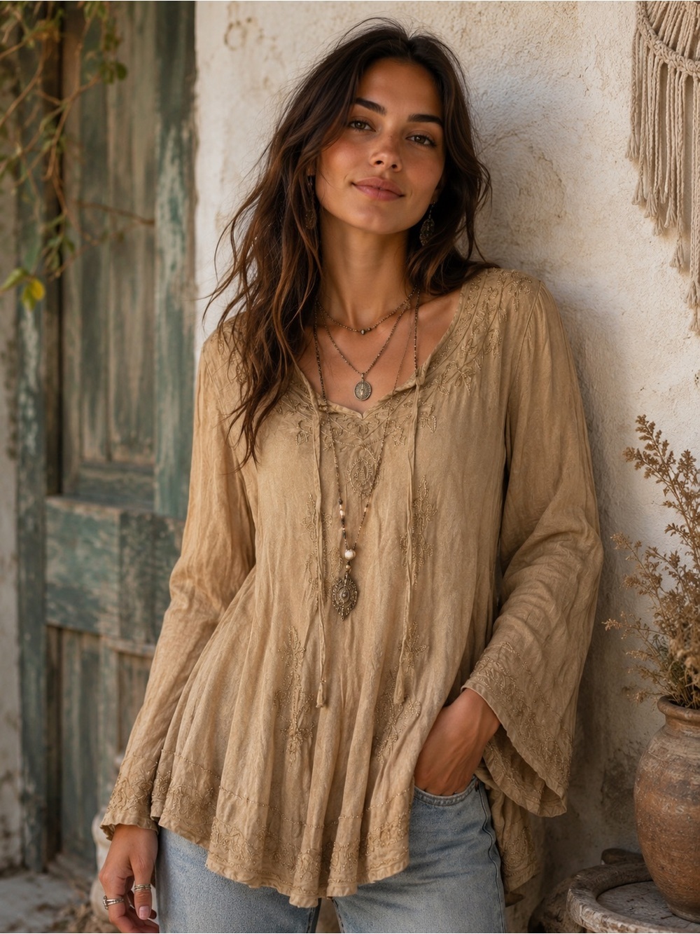HolyClothing Boho Embroidered Tunic Top Size S 100% Viscose Rayon Renaissance